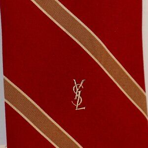Vintage Yves Saint Laurent YSL Red Silk Necktie Monogram Logo